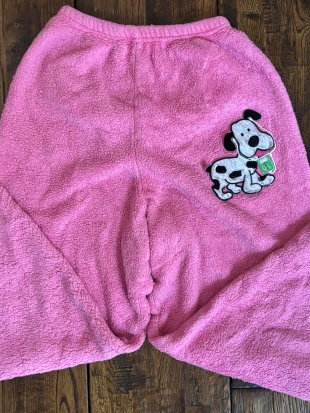 Plush Pink Pajama Bottoms with Puppy Appliqué; Girls 8-10; Elastic Waist